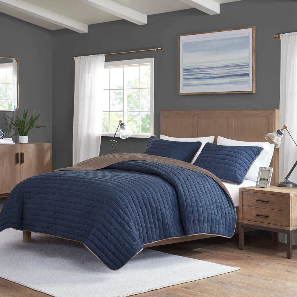 Franklin 3 Piece Printed Microfiber Seersucker Quilt Set