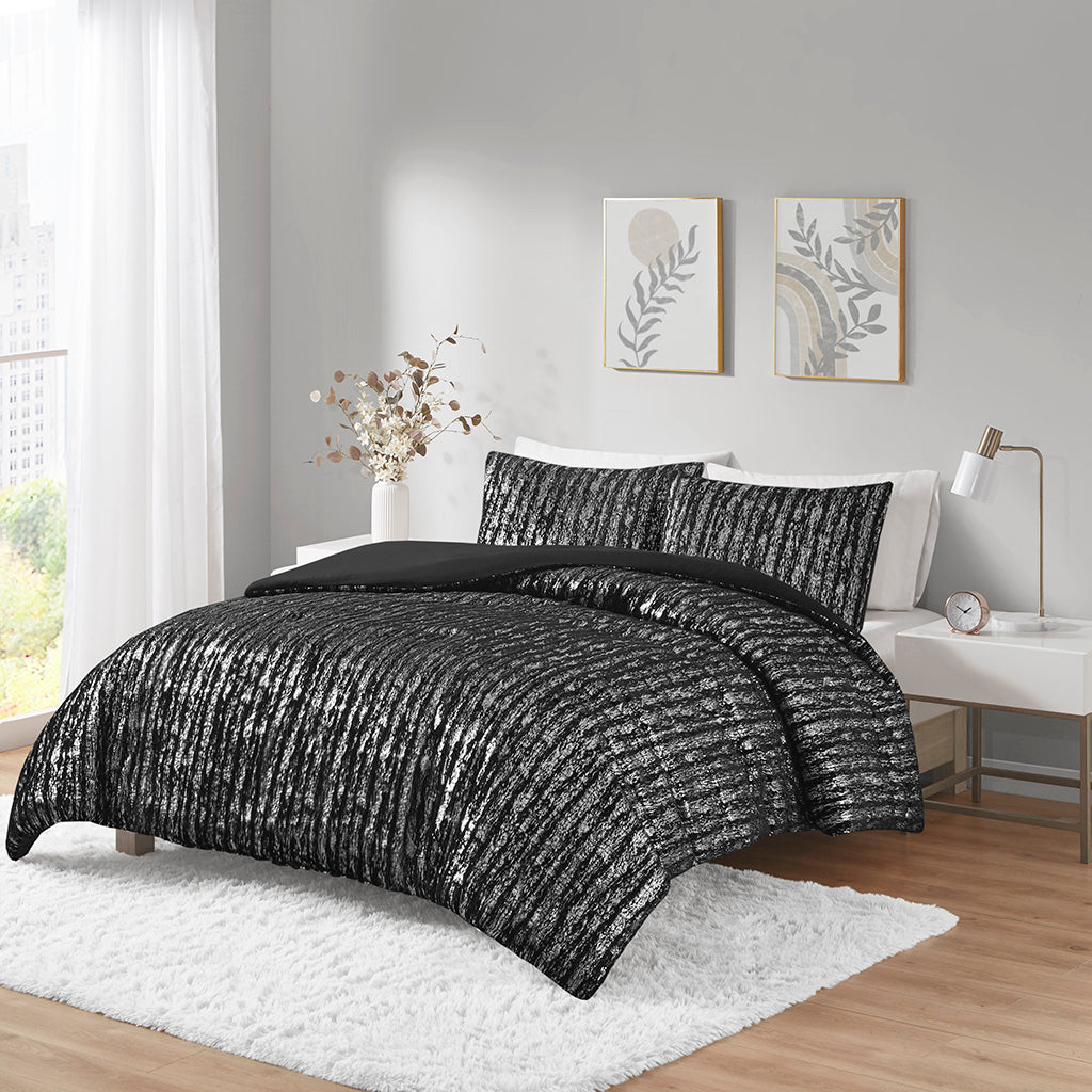 Naomi Metallic Print Faux Fur Duvet Cover Set