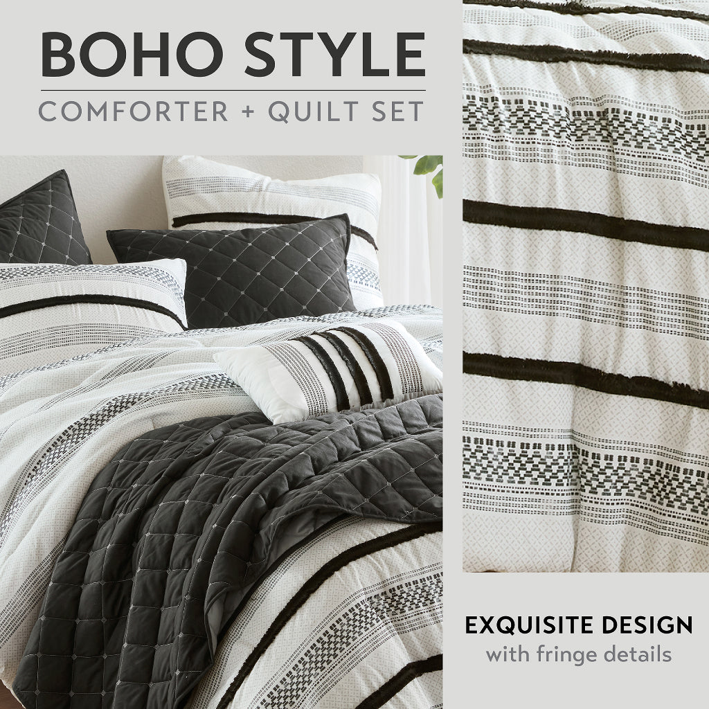 7 Piece Stripe Comforter and Quilt Set