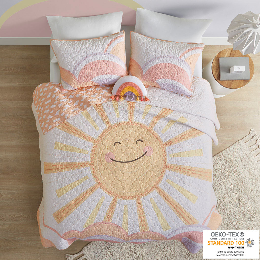 Dawn Shark Reversible Cotton Quilt Set with Throw Pillows