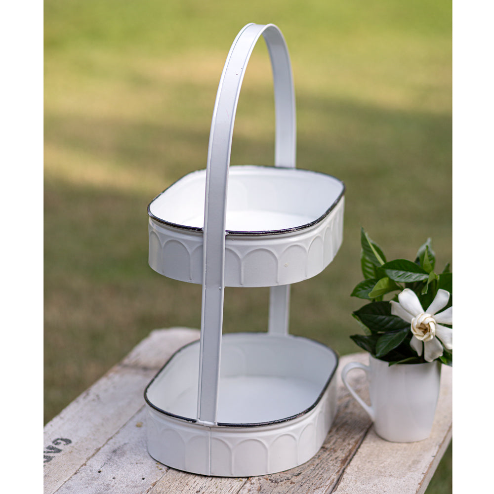 White Two Tiered Tray