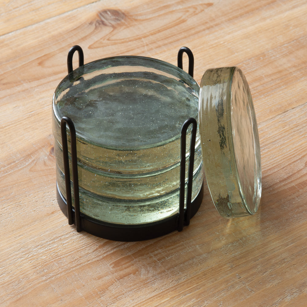 Blocked Glass Coasters w/ Holder