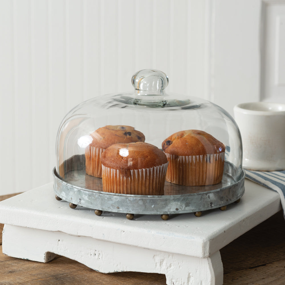 Glass Dessert Cloche w/ Beaded Base