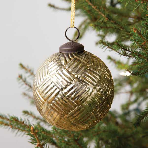 Mercury Glass Basket Weave Ornament (S/4)