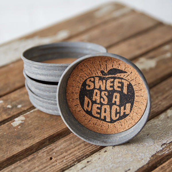 Mason Jar Lid Coaster - Sweet As A Peach (S/4)