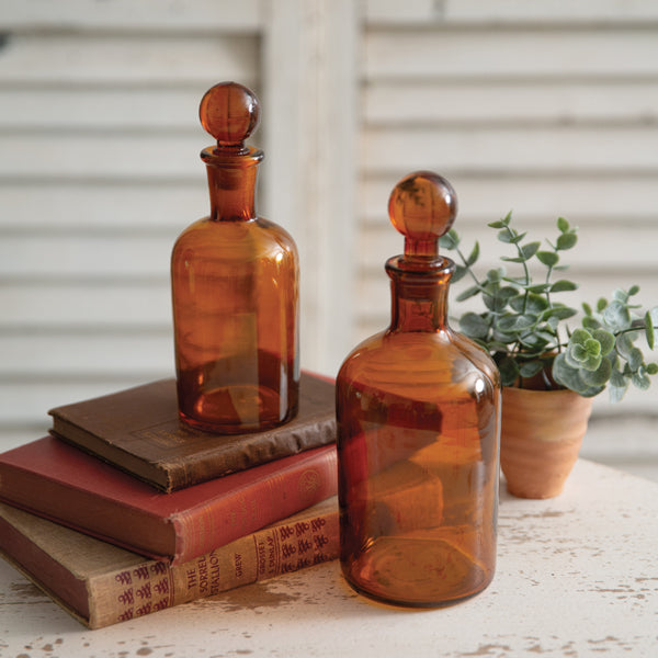 Amber Glass Bottles with Stoppers (S/2)