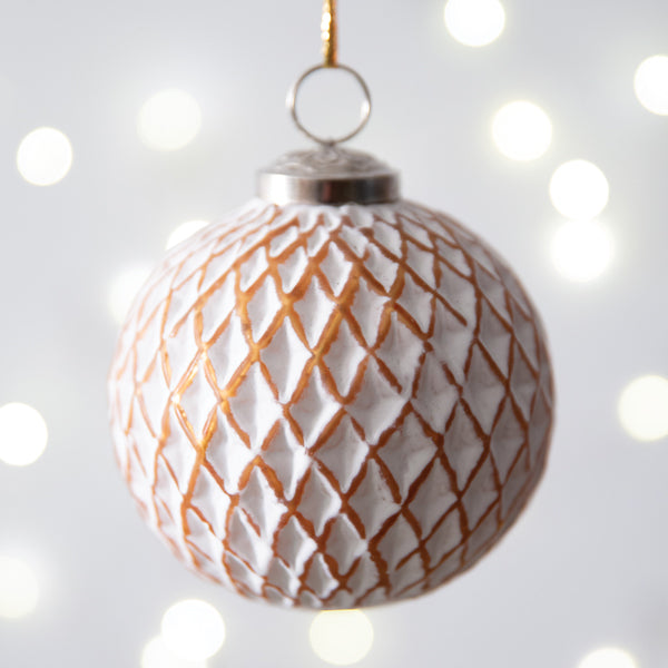 Quilt Patterned Painted Glass Ornament (S/4)