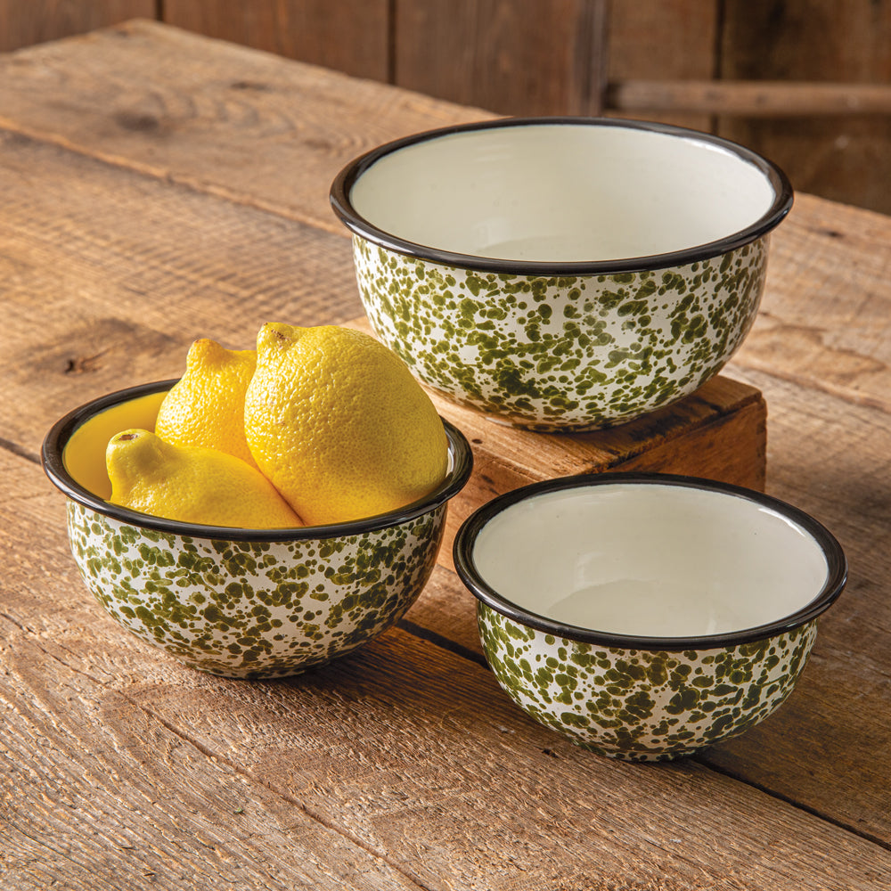 Green Speckled Bowls (S/3)