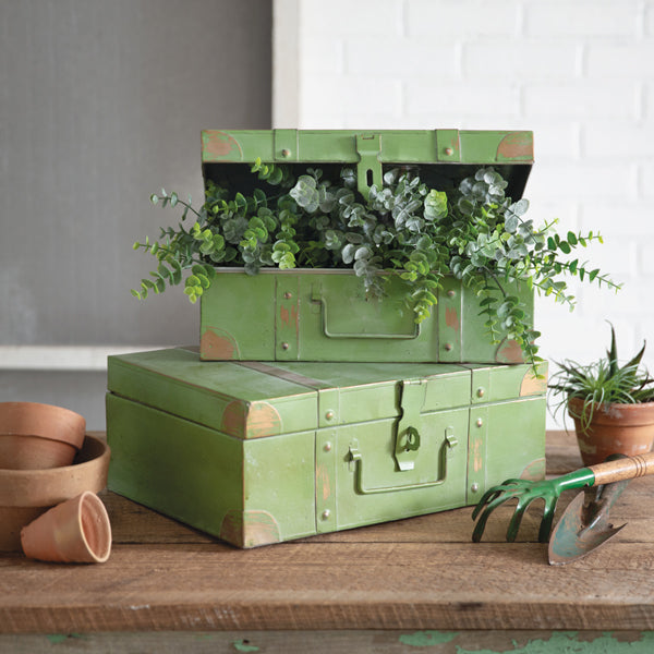 Vintage Green Metal Trunks (S/2)