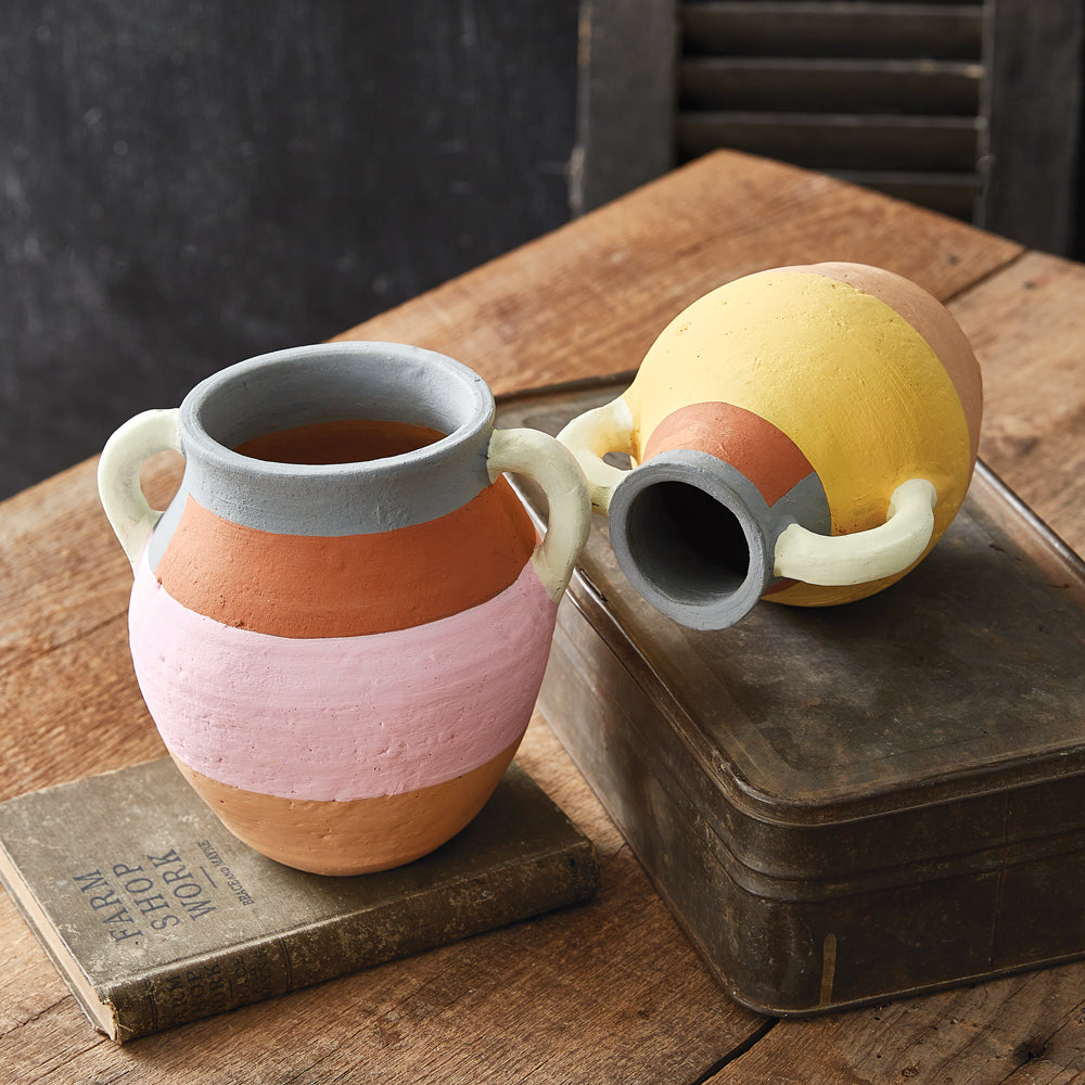 Color Blocked Terracotta Vases (S/2)