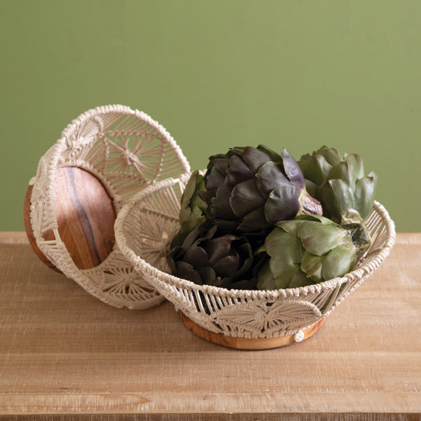 Wood and Macrame Bowls (S/2)