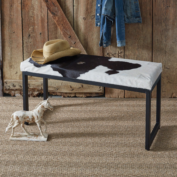 Western Cowhide Iron Bench - Black