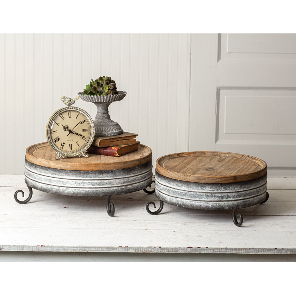 Ribbed Wood & Metal Risers (S/2)