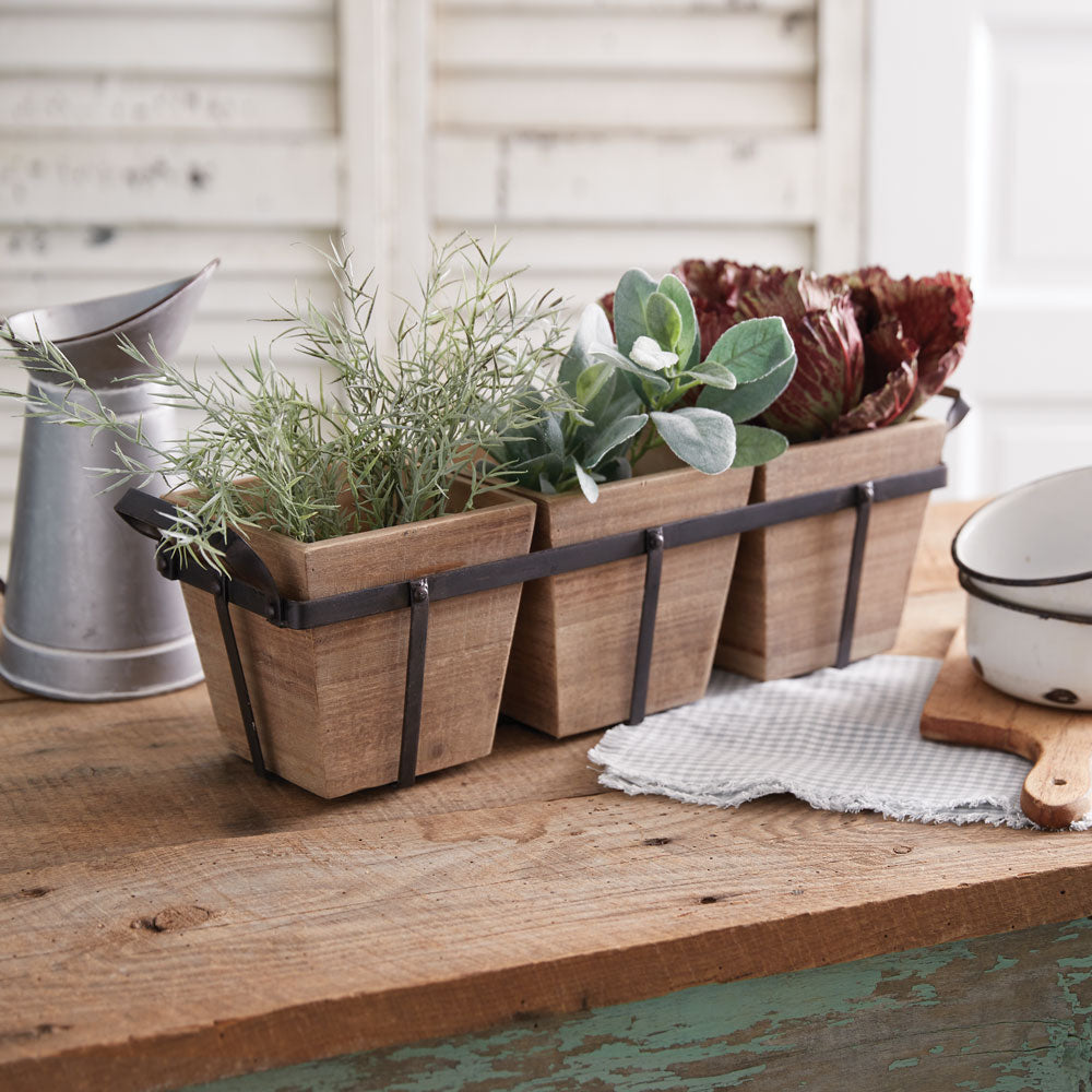 Metal Caddy w/ Wood Boxes