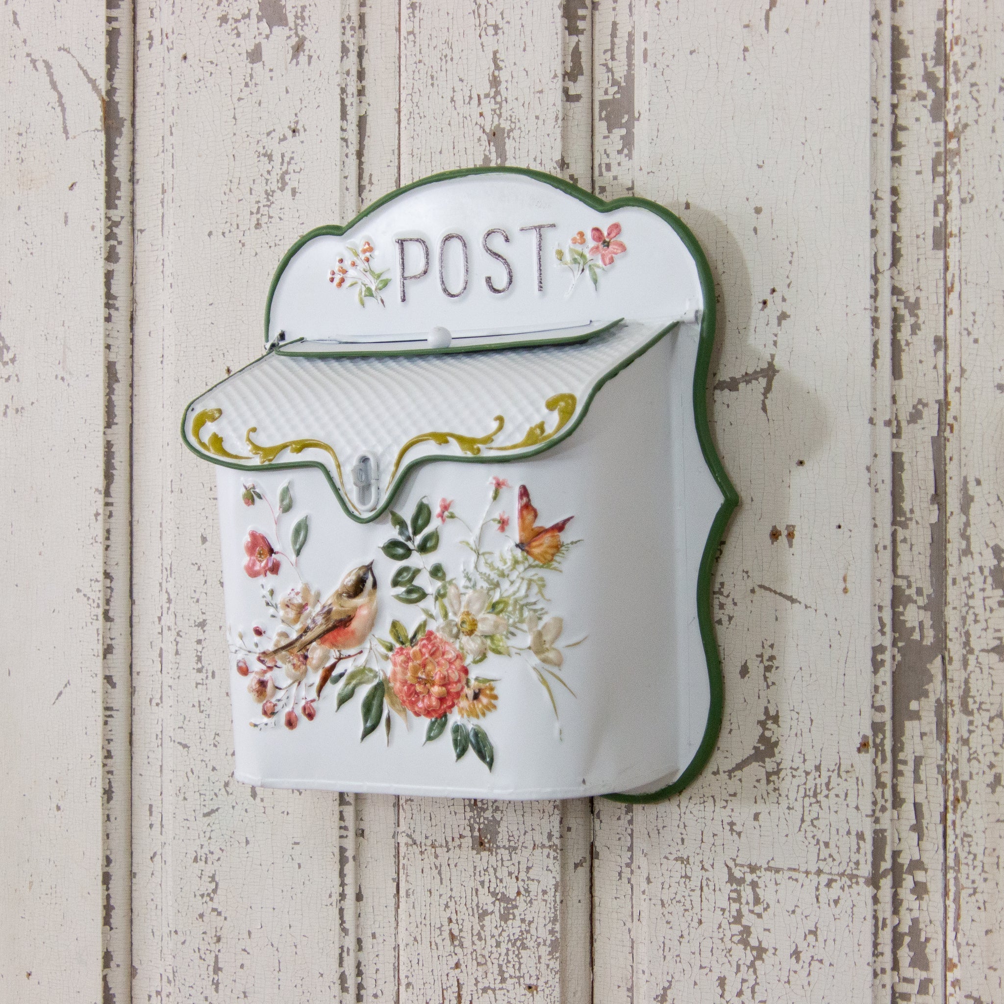 Metal Post Box With Flowers And Birds