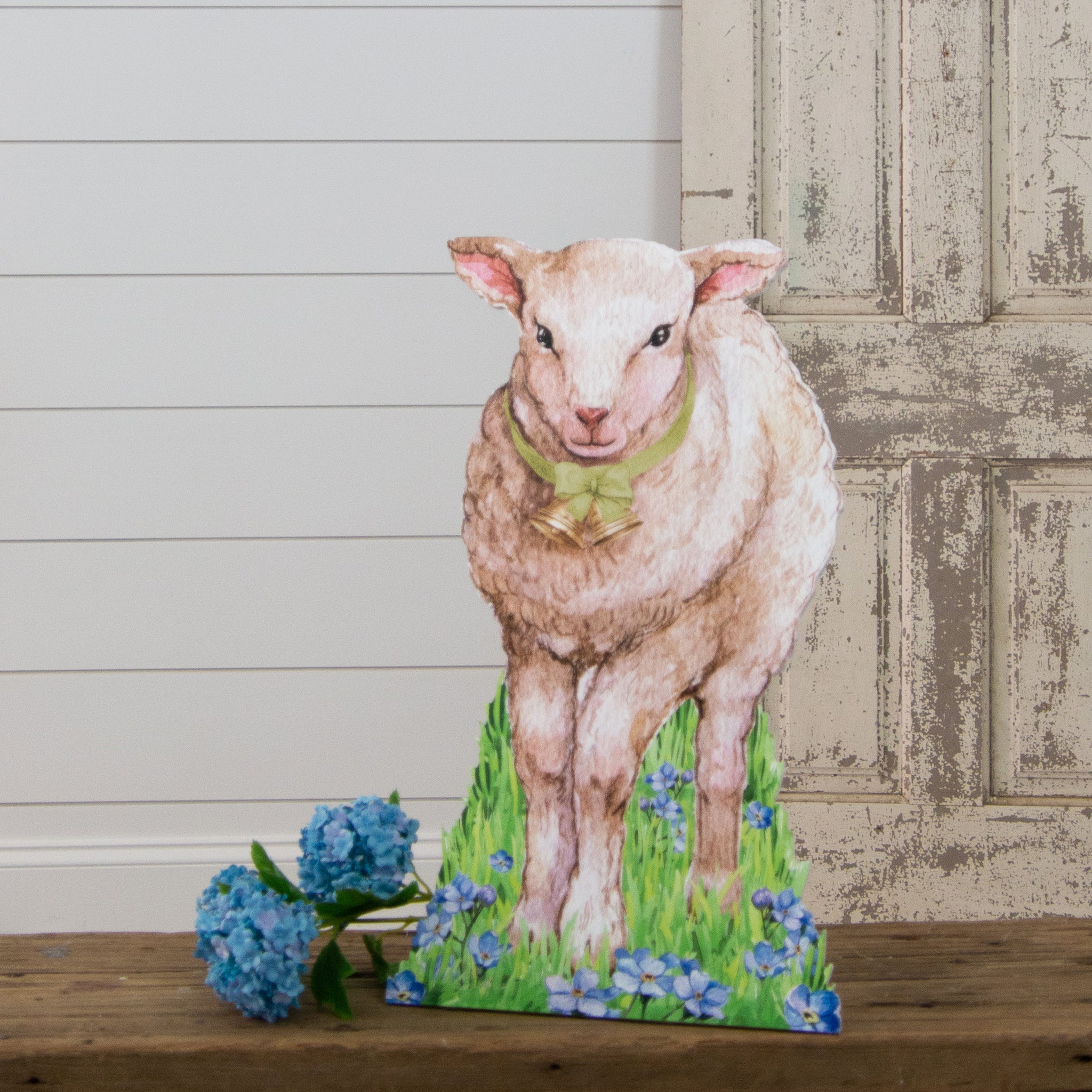 Lamb with Flowers Wood Cutout