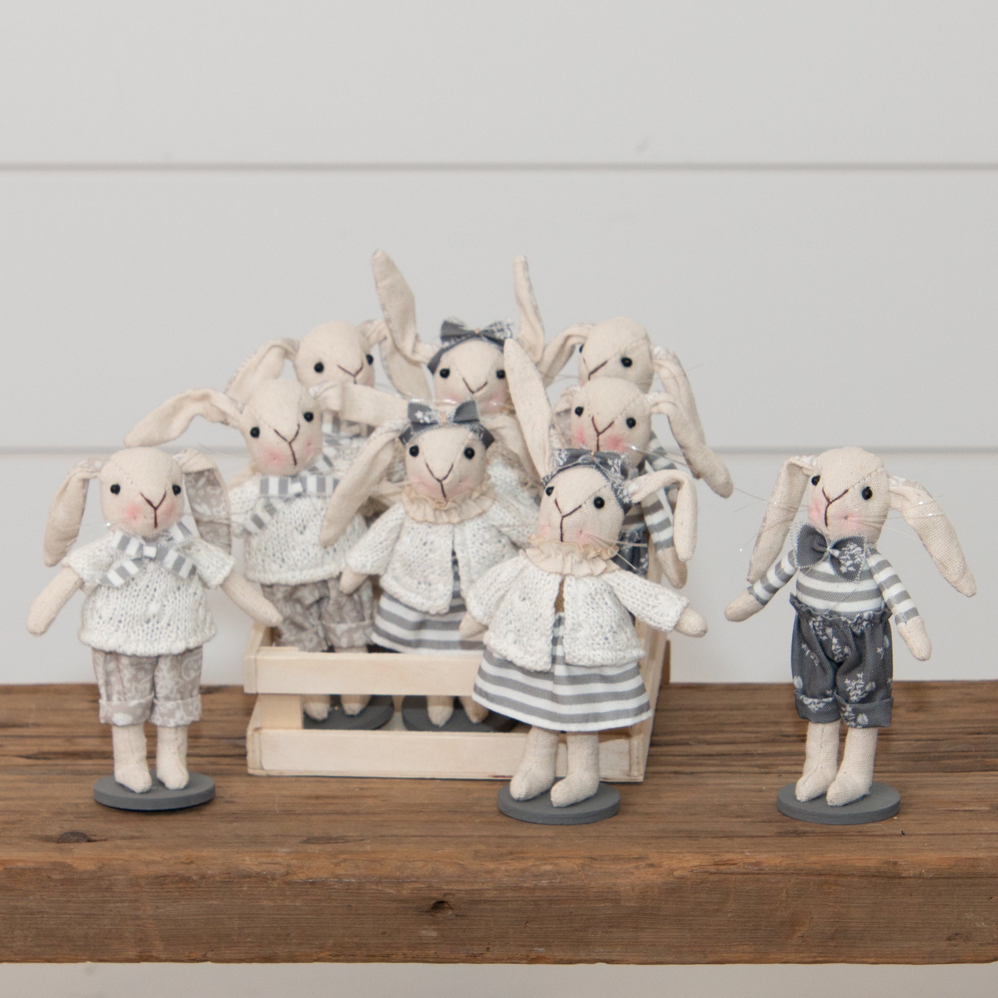 Crate Of 9 - Neutral Dressed Rabbits