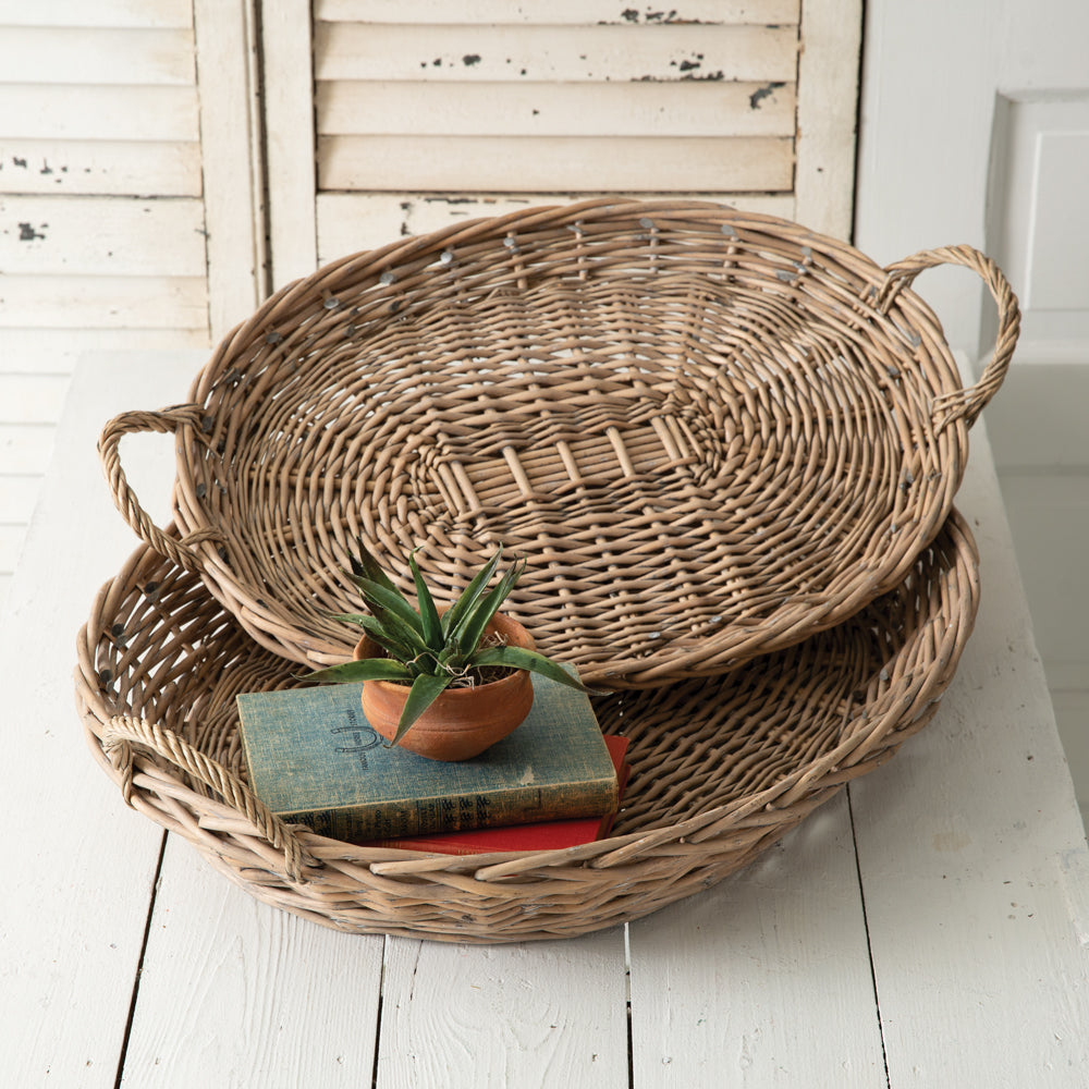 Large Oval Round Wicker Trays (S/2)