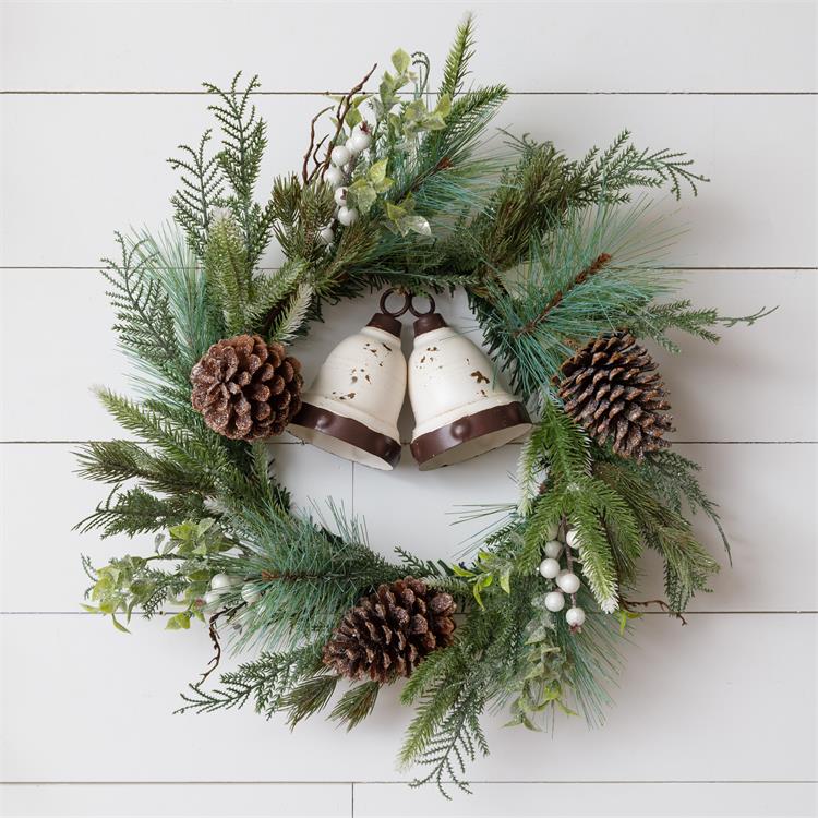 22" Glittered Berries and Bells Wreath