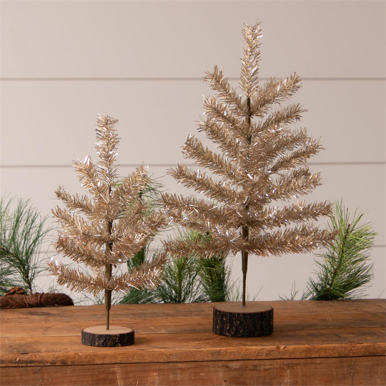 Tabletop Champagne Tinsel Christmas Trees (S/2)