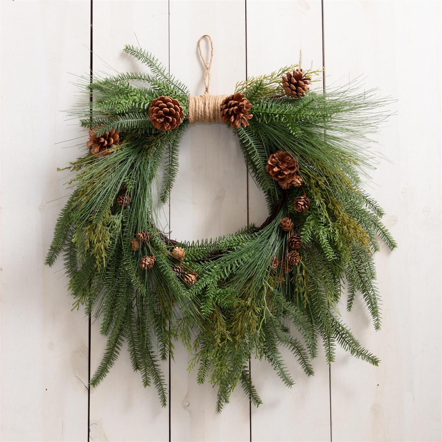 Wreath - Evergreen with Burlap Hanger