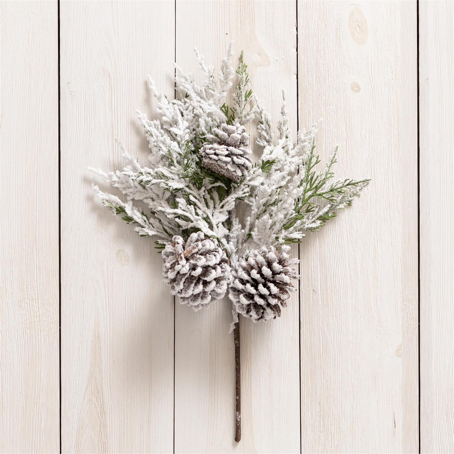 Pick - White Flocked With Pinecones