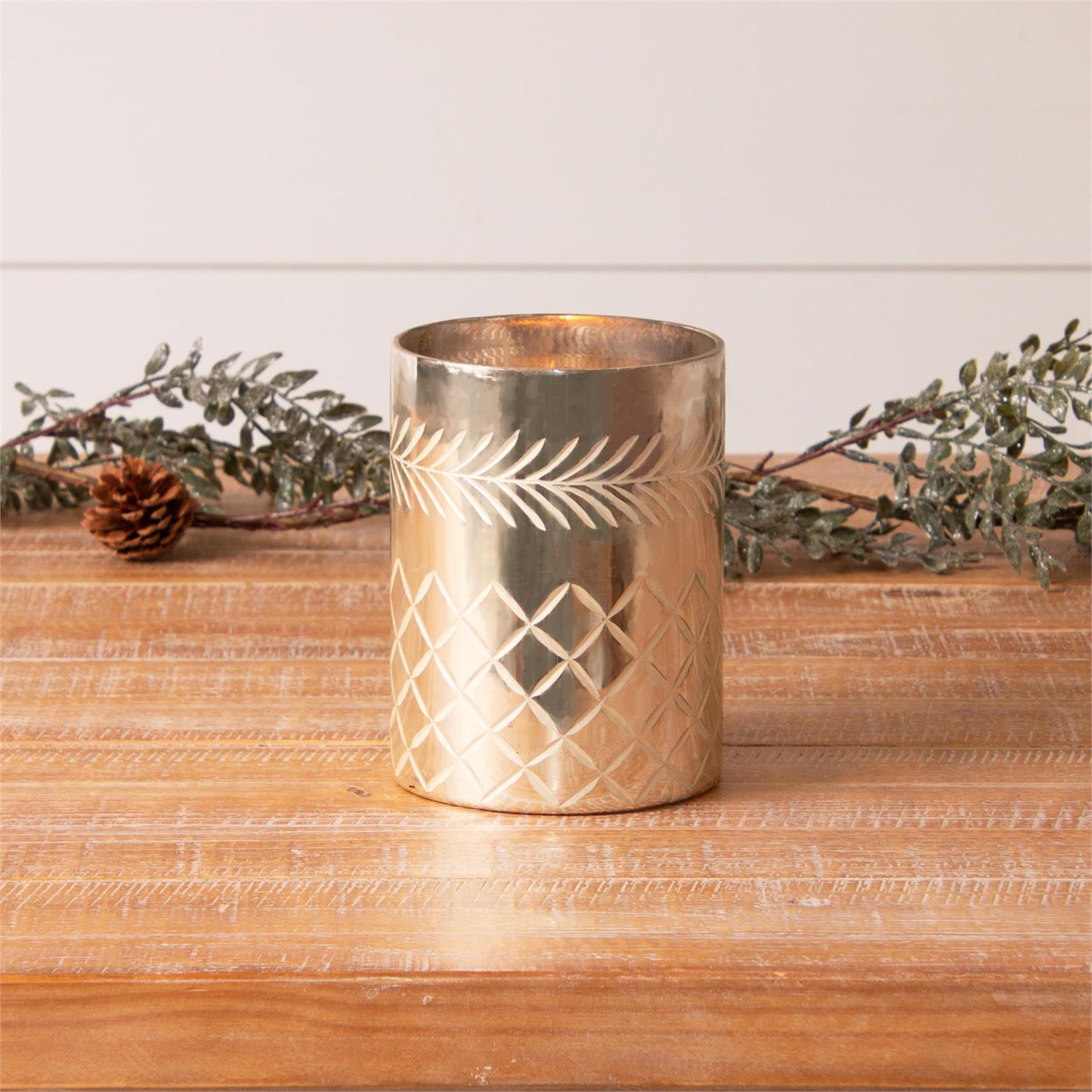 Mercury Glass Etched Candle Holder