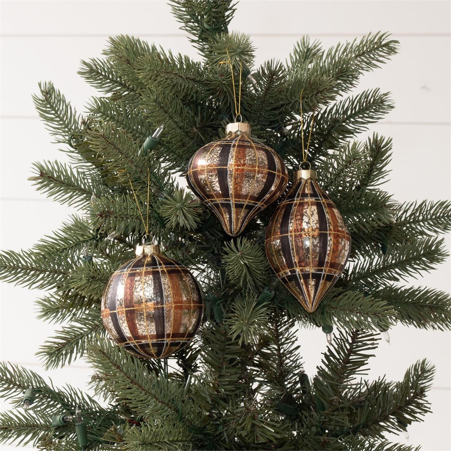 Neutral Plaid Ornaments (S/3)