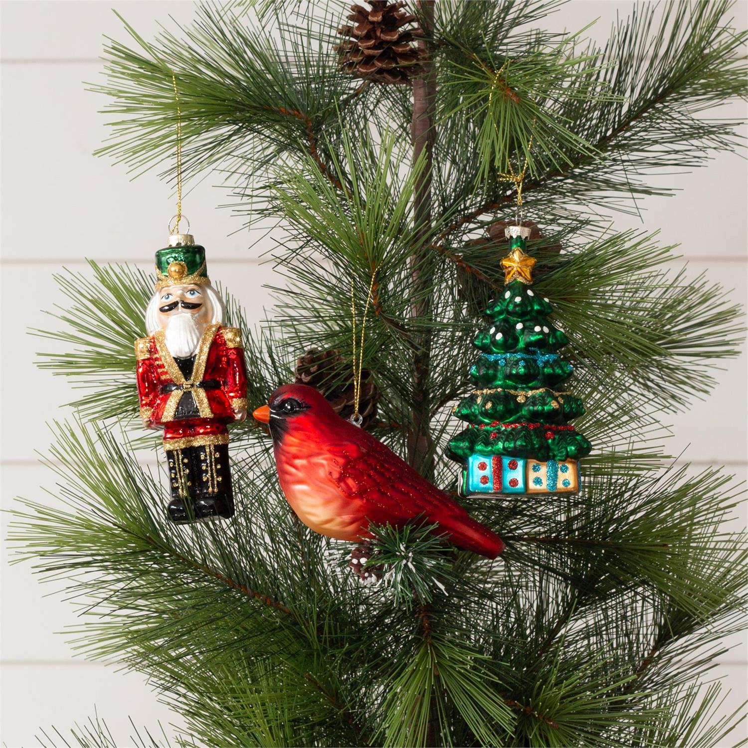 Ornaments - Glass, Nutcracker, Tree, Cardinal