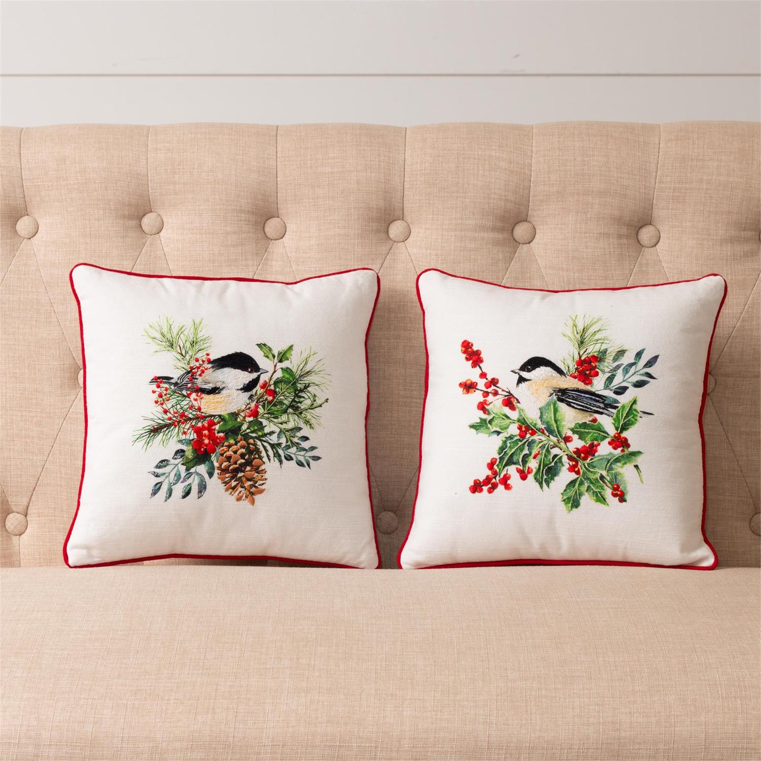 Pillows - Embroidered Chickadees
