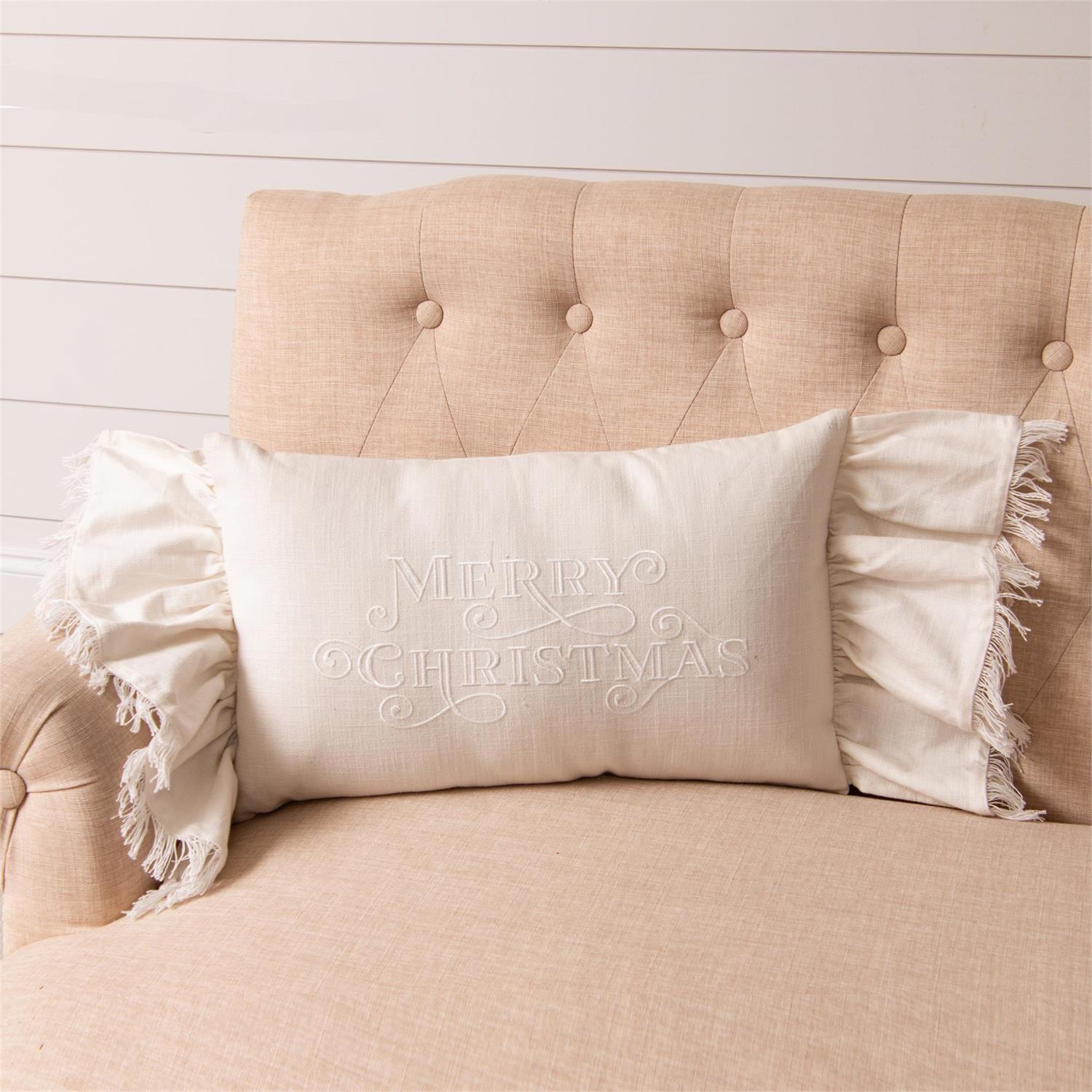 Embroidered Merry Christmas Pillow