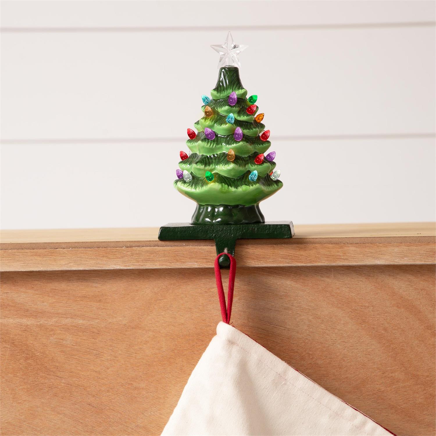 Stocking Holder - Ceramic Lighted Nostalgic Tree
