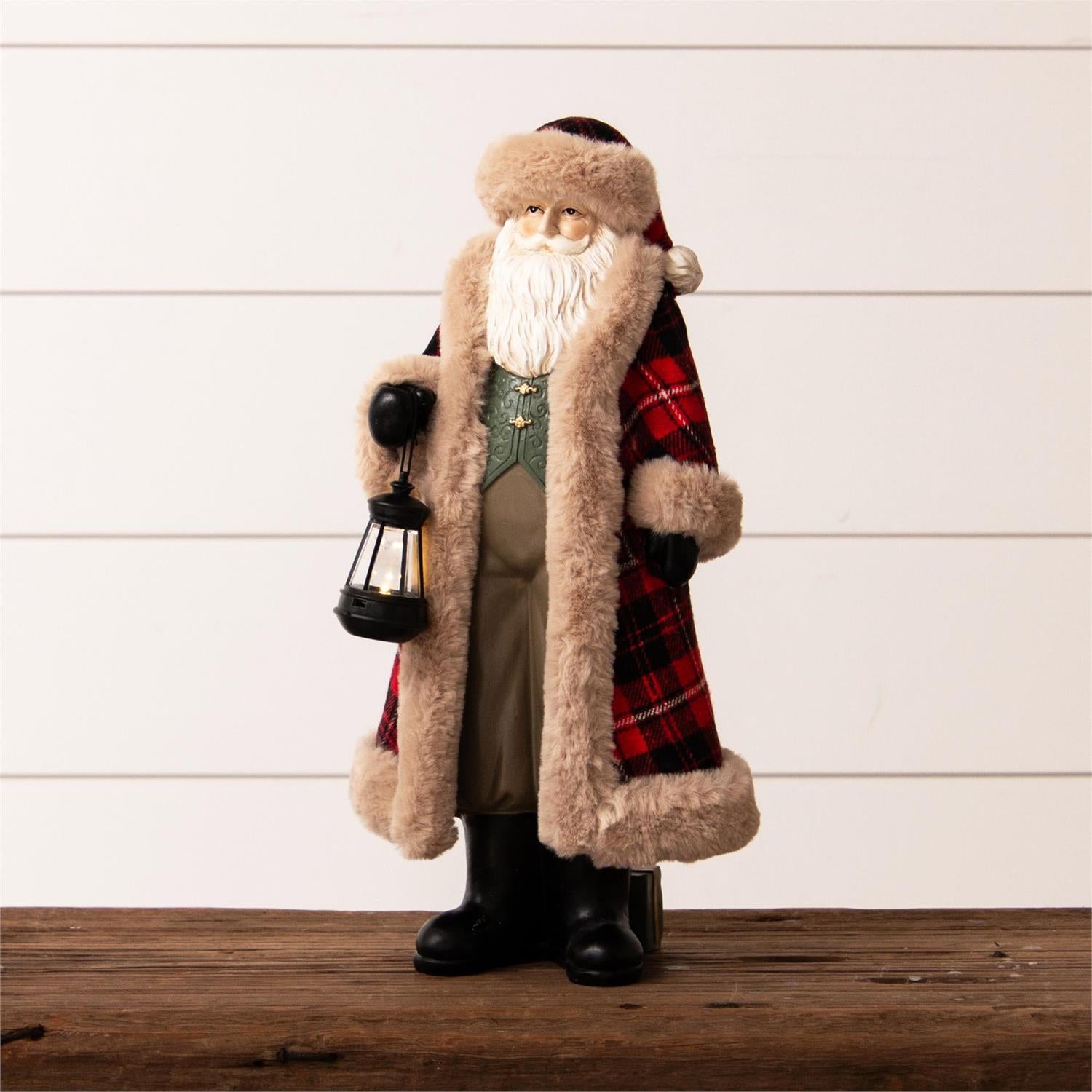 Tartan Plaid Belsnickle Santa With Led Lantern