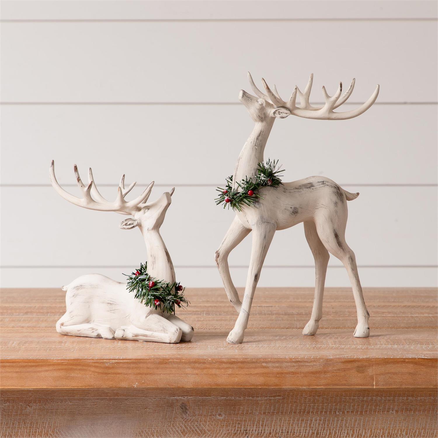 Distressed White Deer with Wreaths