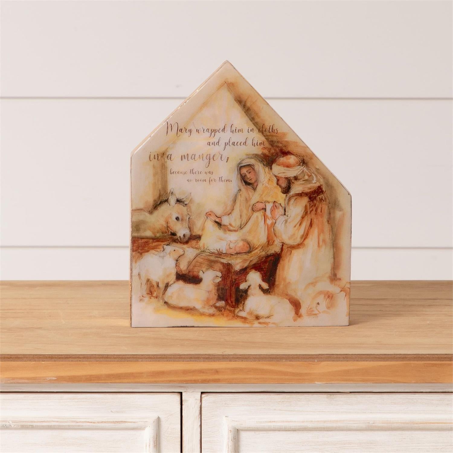 Mango Wood Block Sign - In A Manger