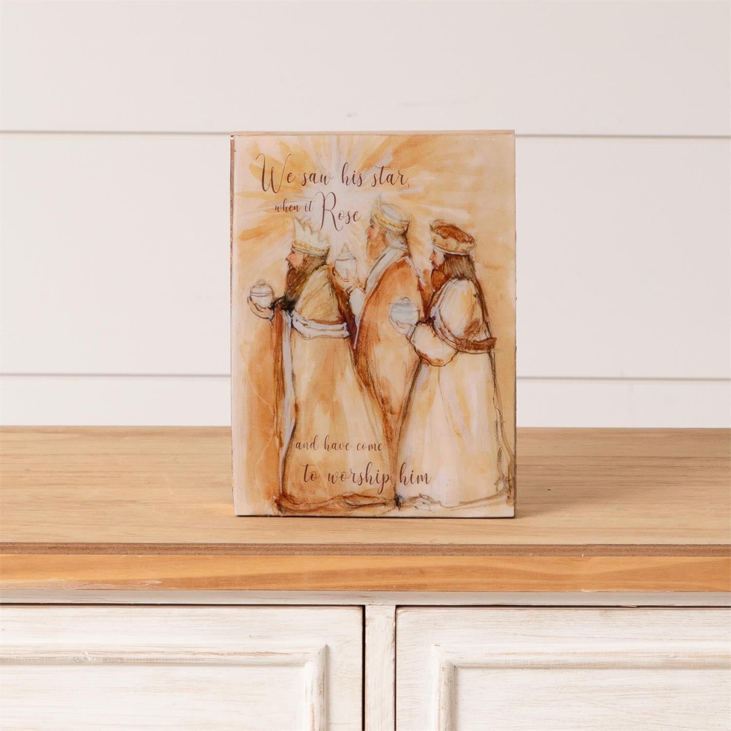 Mango Wood Block Sign - We Saw His Star