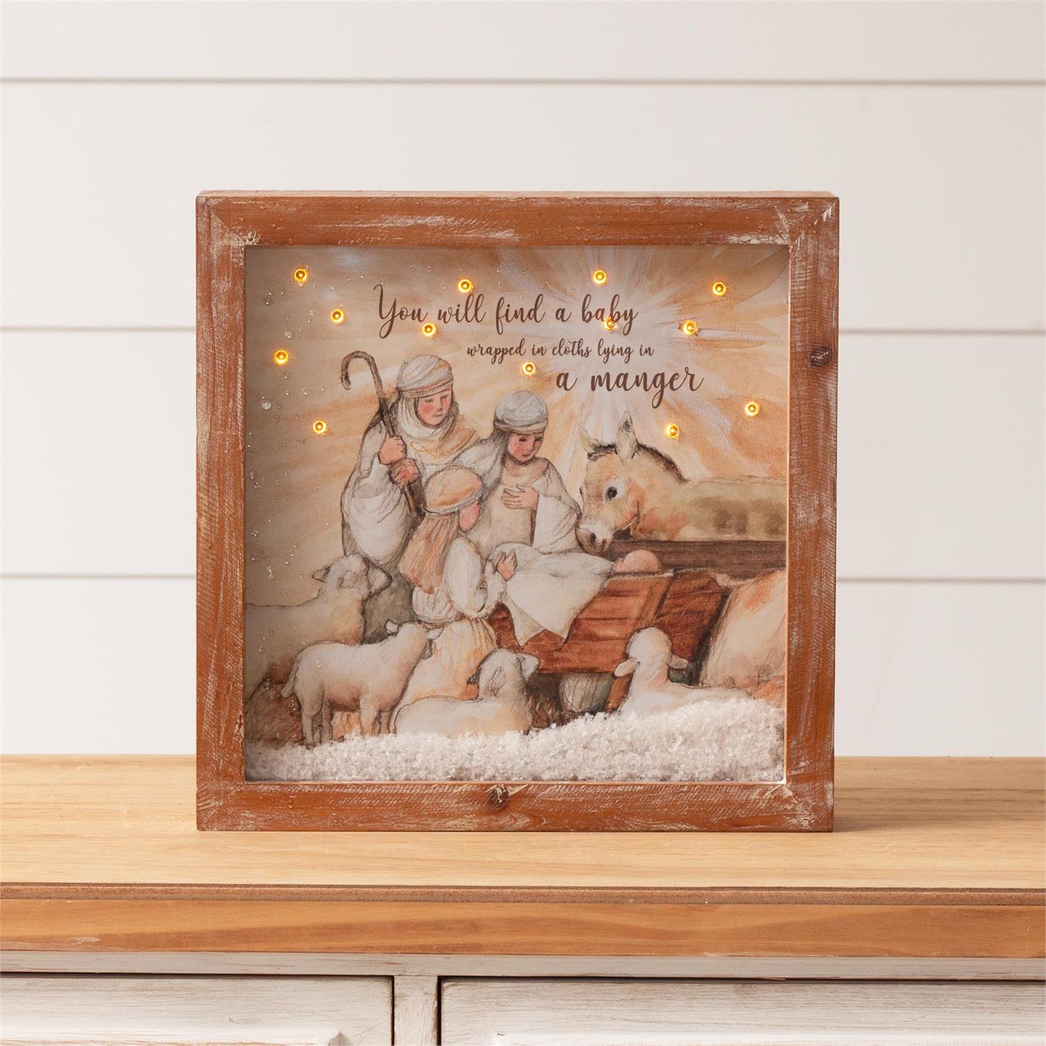 Led Snowy Shadow Box - In A Manger