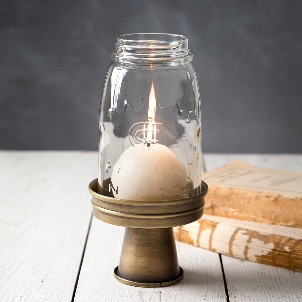 Quart Mason Jar Chimney with Stand - Antique Brass