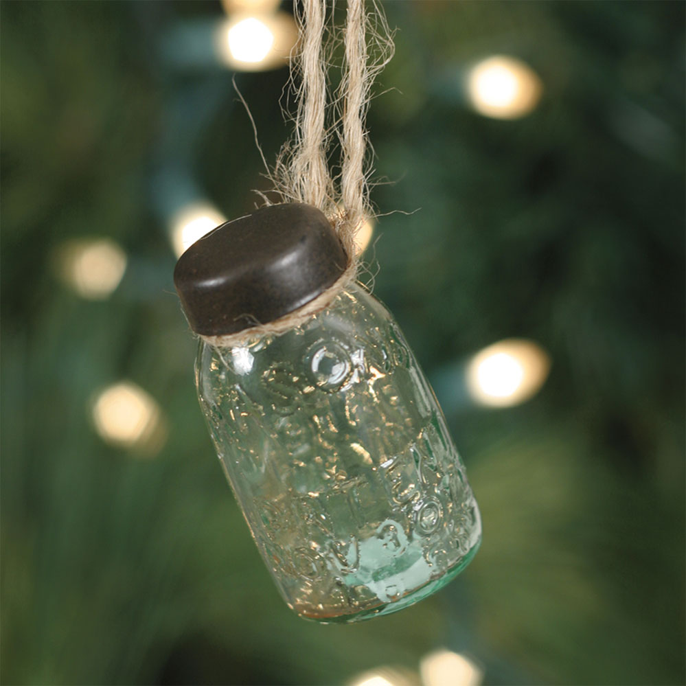 Glass Mini Mason Jar Hanging Christmas Ornaments (S/6)