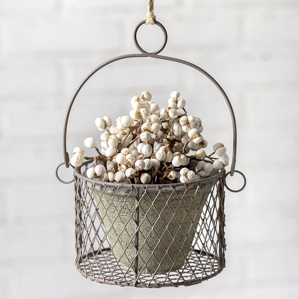 Small Hanging Pot with Wire Basket - (S/2)