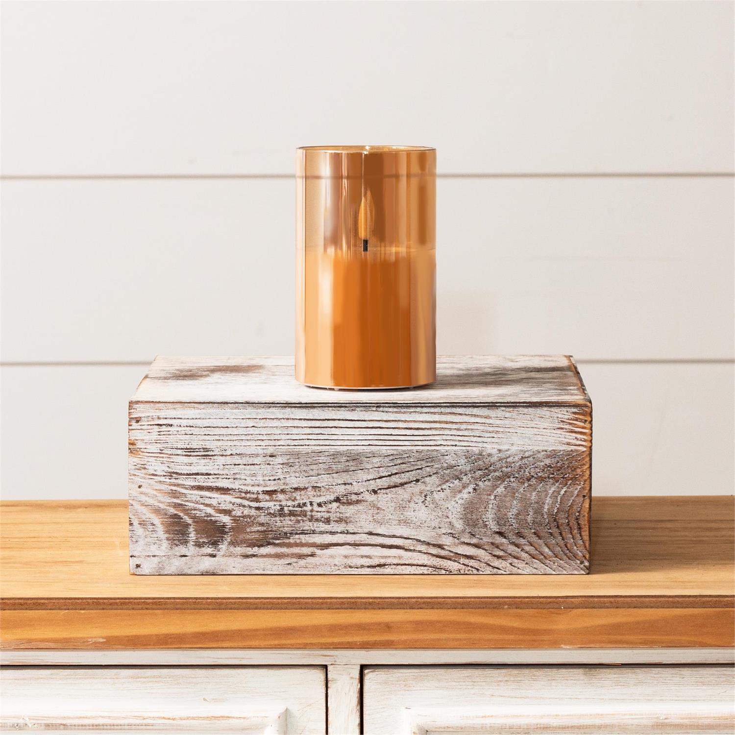 Pillar Amber Glass LED Flickering Candle, Md