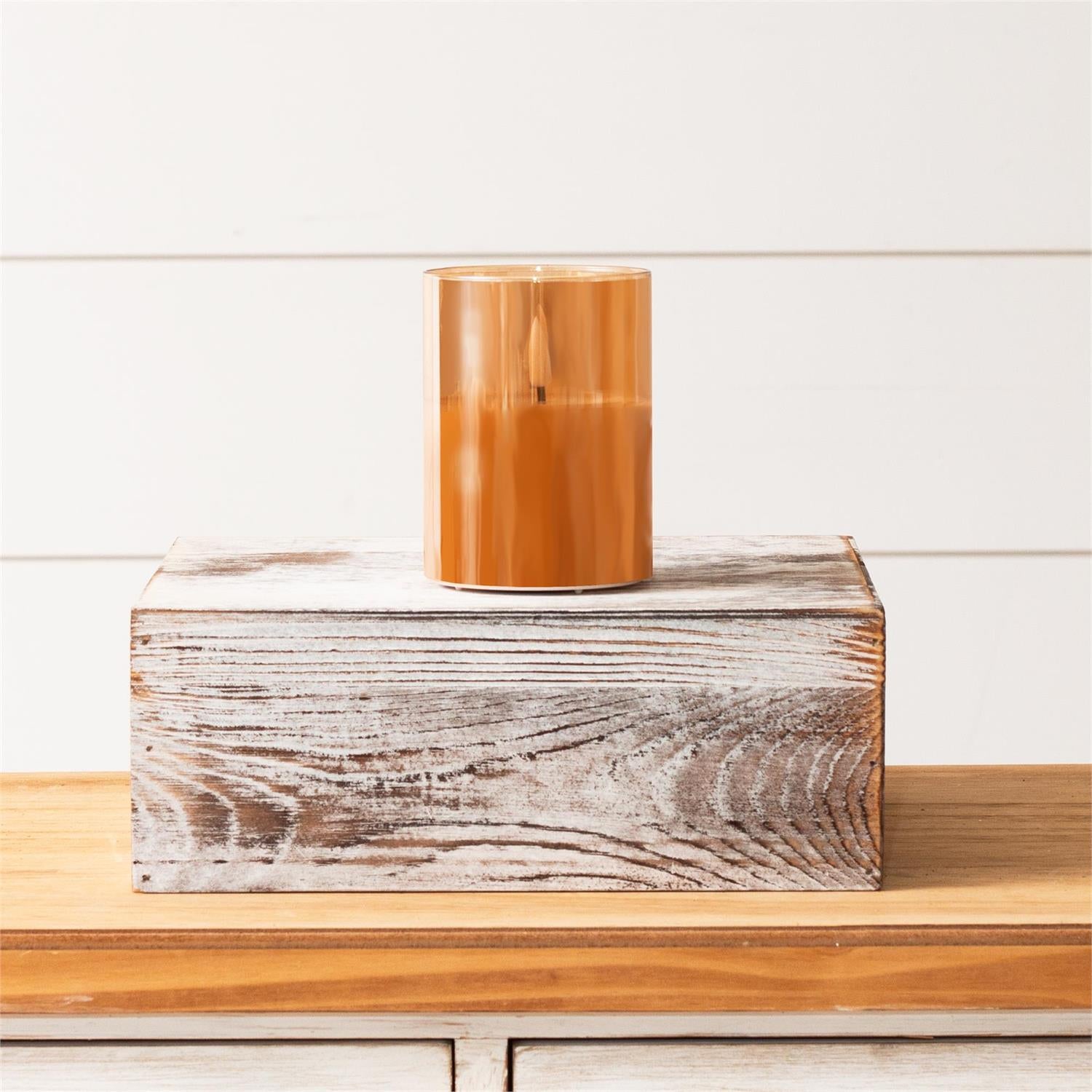 Pillar Amber Glass Led Flickering Candle, Sm