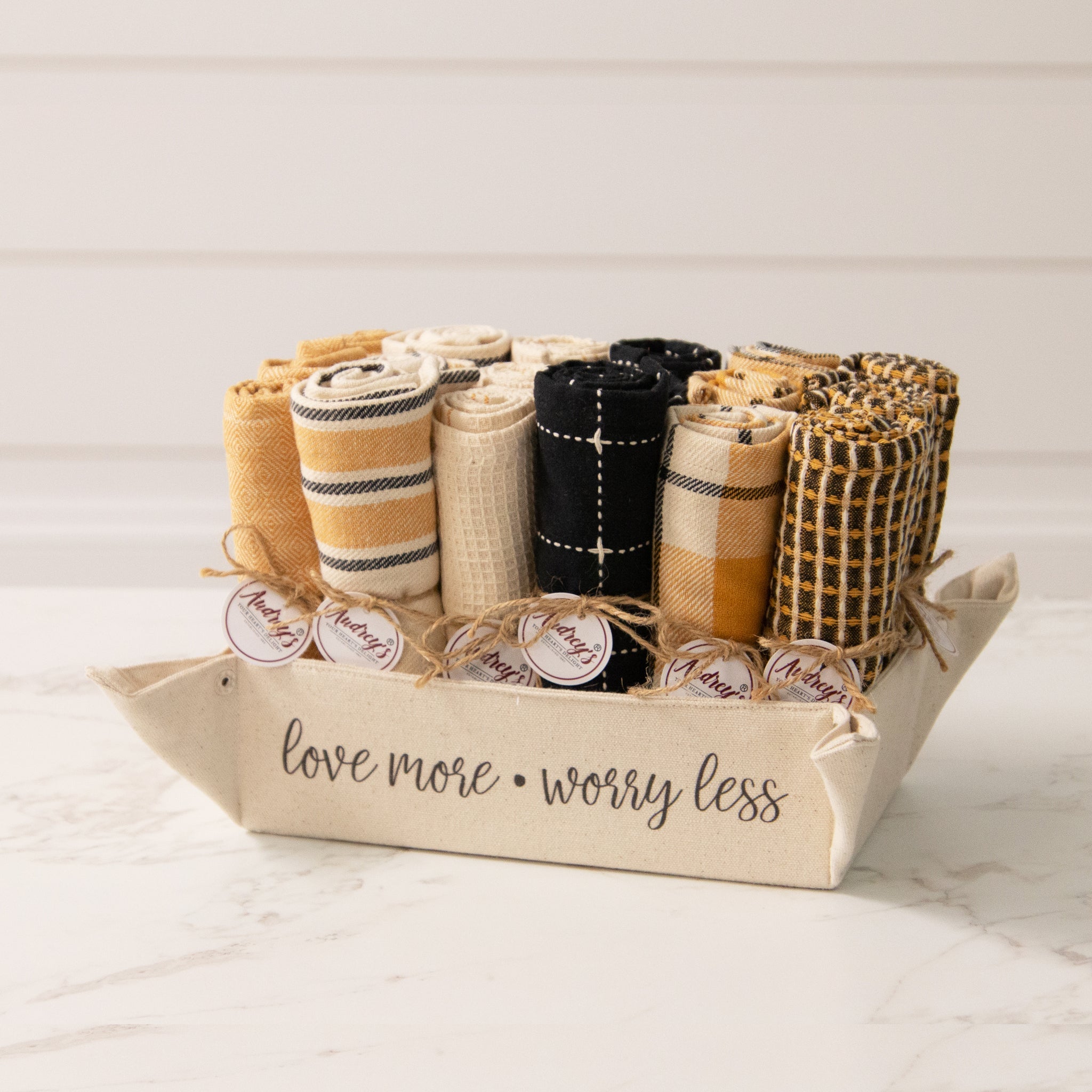 Tea Towels - Asstd Yellow, Black, And Tan Waffle