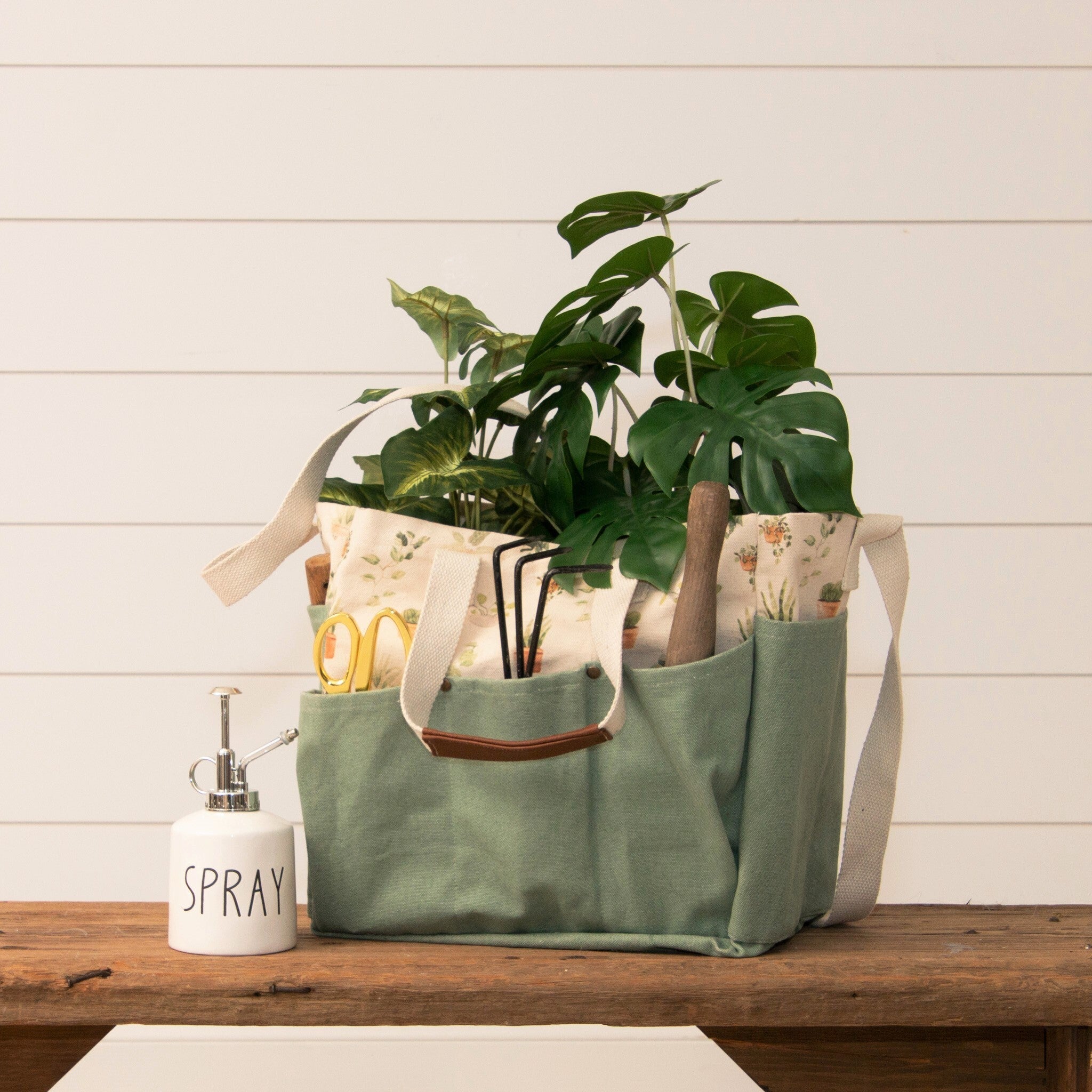 Utility Tote With House Plant Pattern