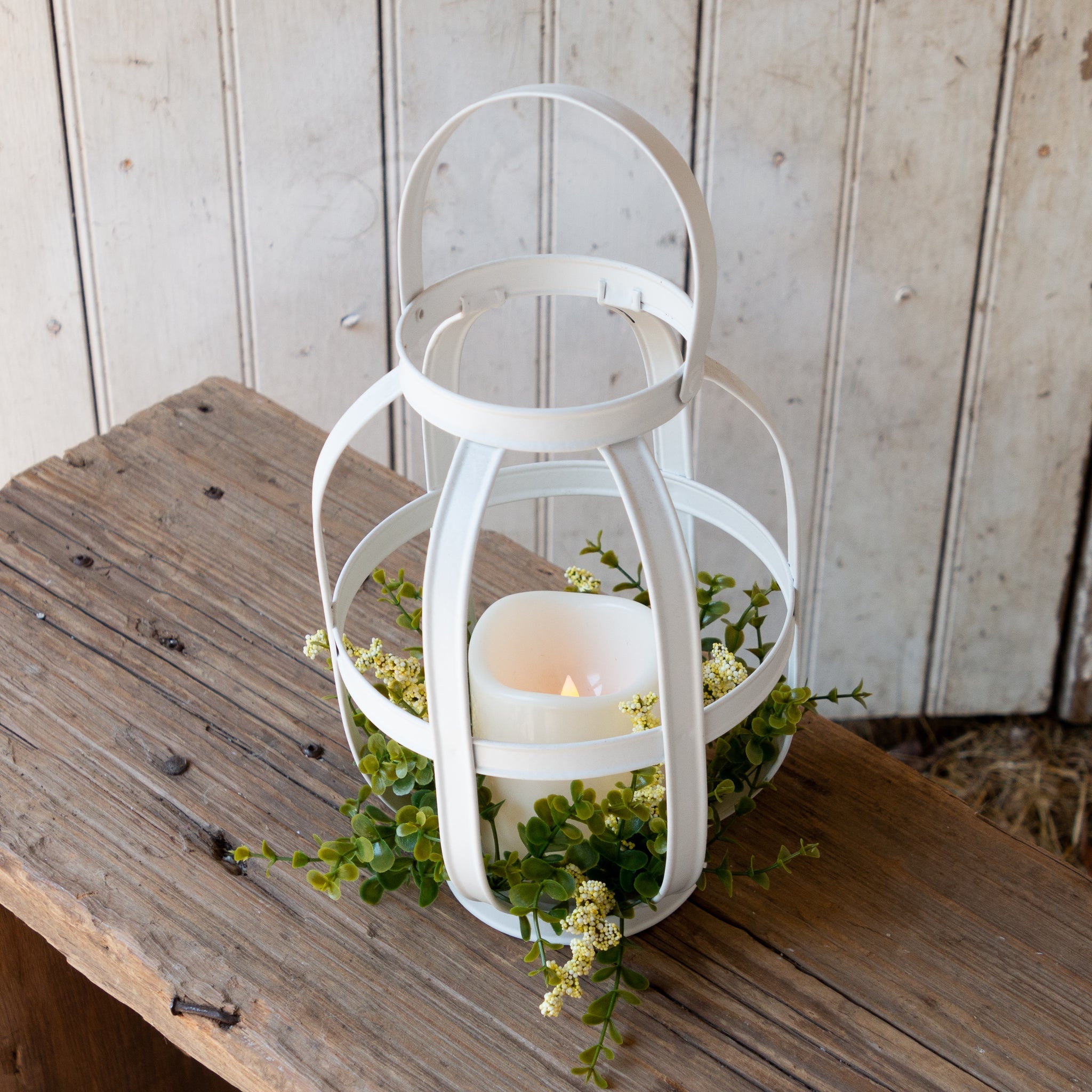 Lantern With LED Candle and Greens