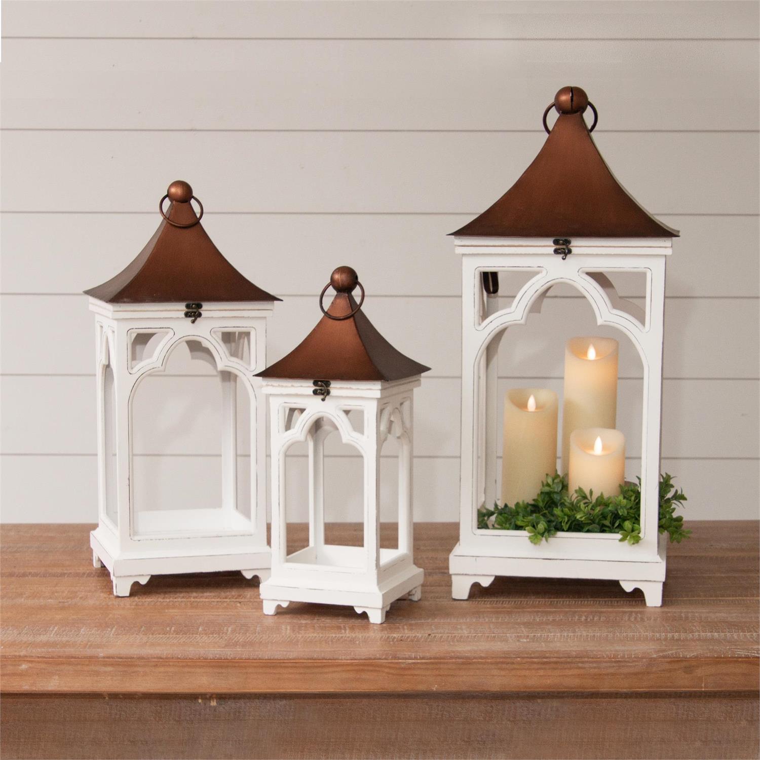 Lanterns - White Wood With Copper Tone Roof