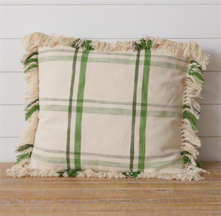 Botanical Supply 22" Green Plaid Decorative Pillow