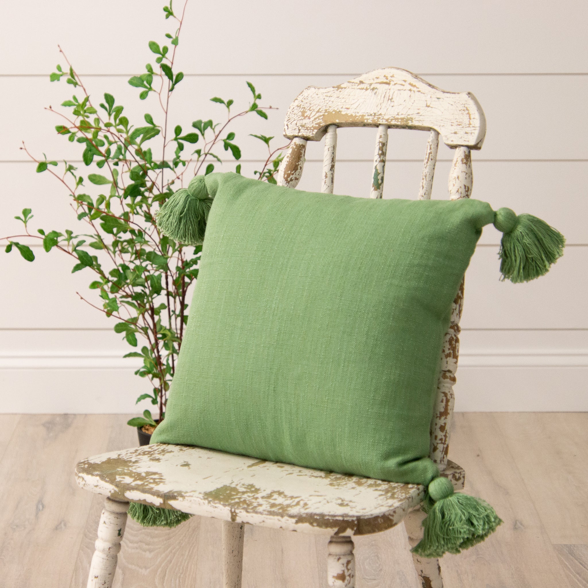 Green Pillow with Tassels