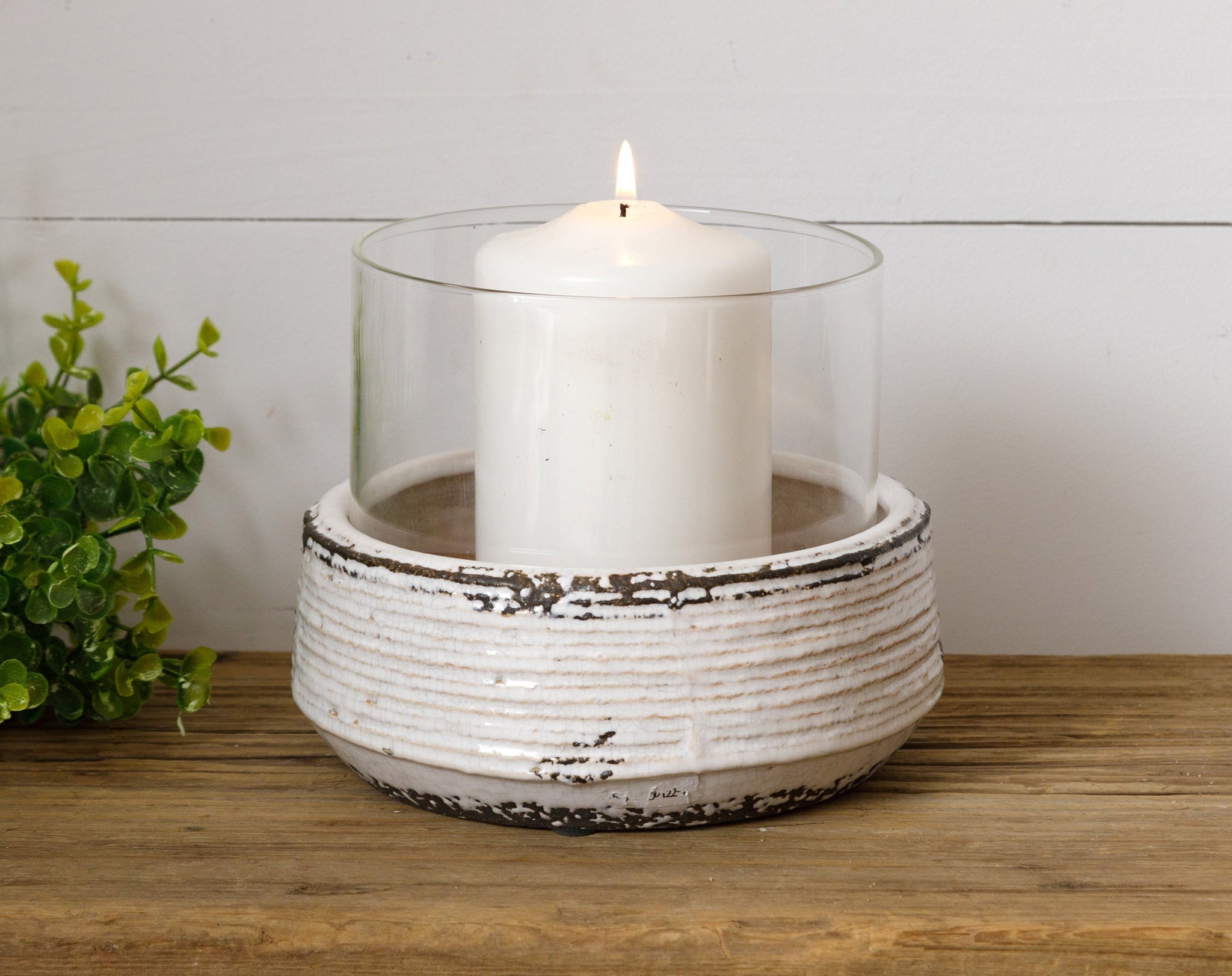 Ceramic Candle Holder w/ Hurricane