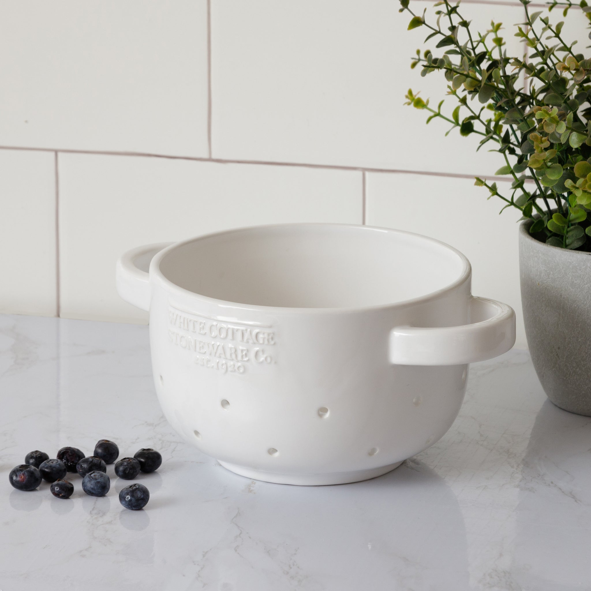 White Cottage Ceramic Colander